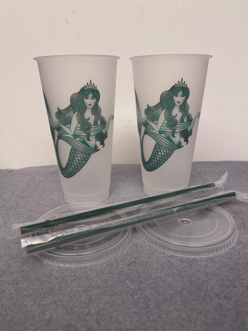 NEW 2 Starbucks Full Mermaid Siren 24oz Venti Reusable Cold Cup With Lid & Straw